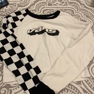 Vans cropped long sleeve shirt. One sleeve is checkered